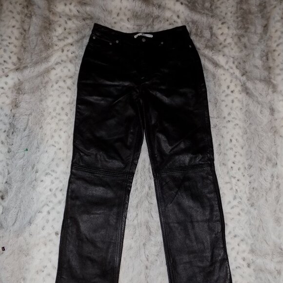 Tommy Hilfiger 100% Leather Straight Leg Pants - Black - Picture 2 of 14